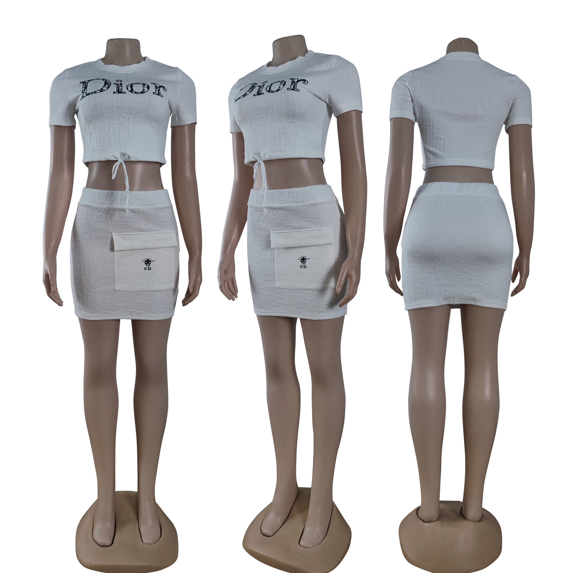 Women's Fashion Casual Ladies Short Sleeve and Short Skirt Set 4