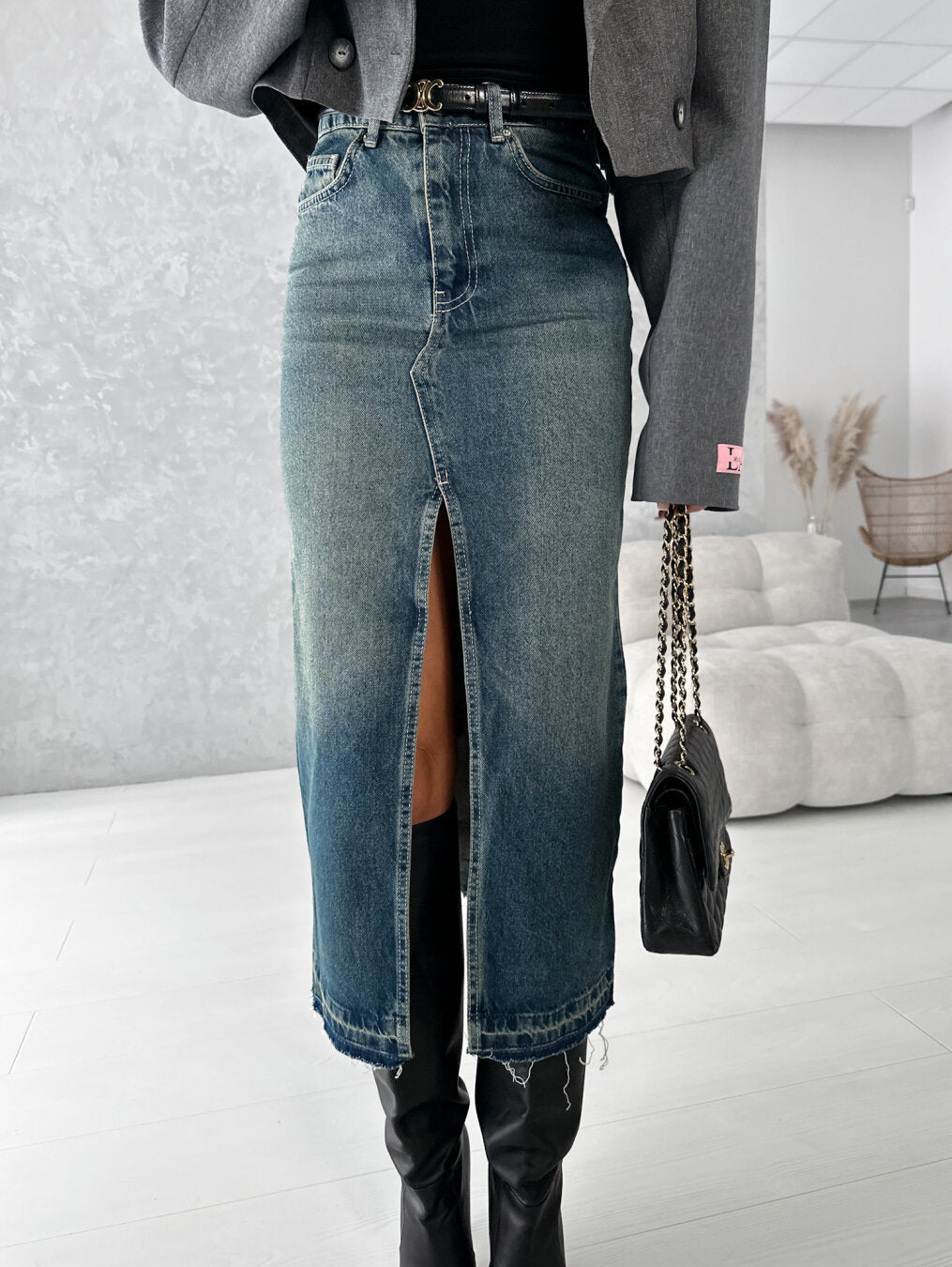 Women split Denim washed Bodycon Skirt 3