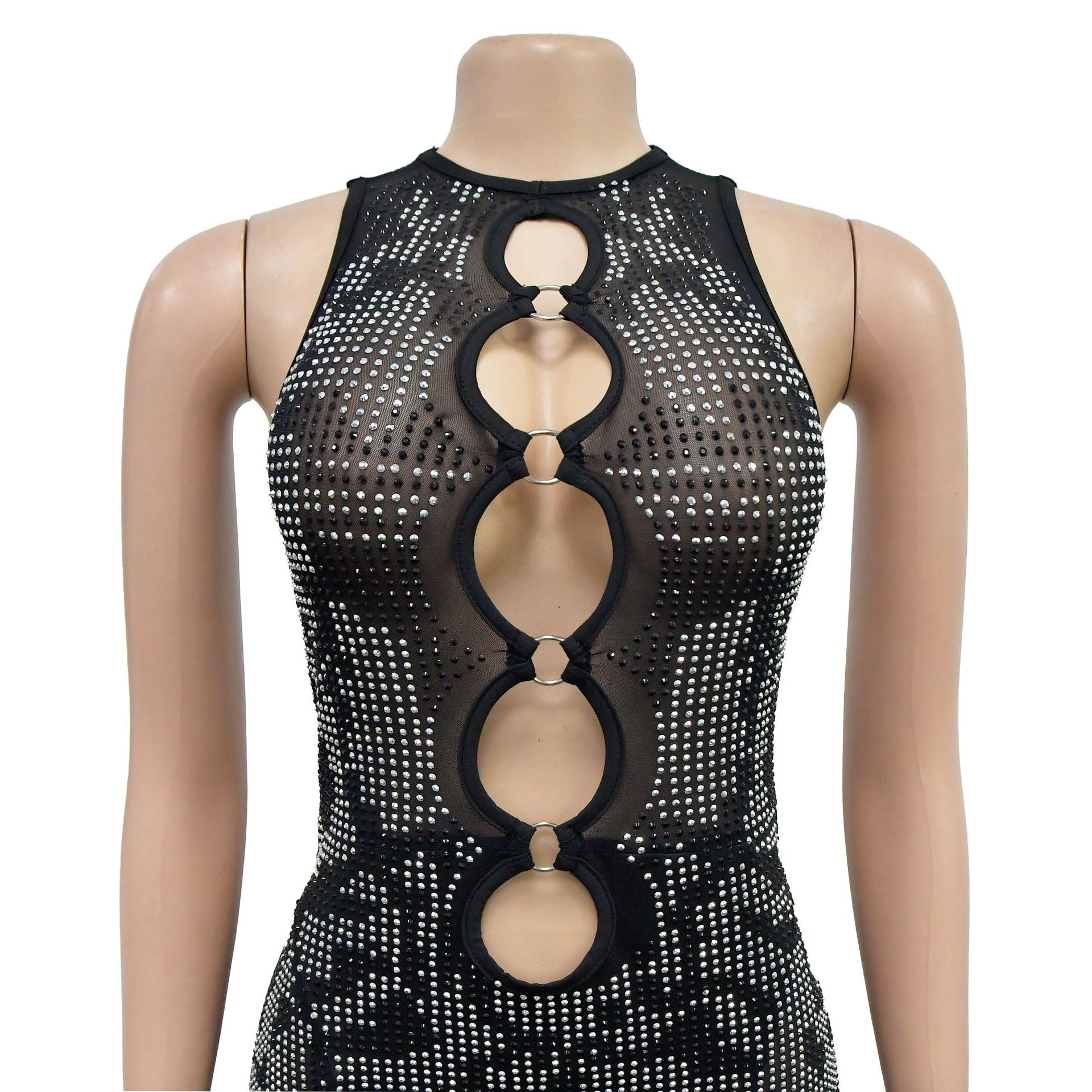 Women Solid mesh Beaded Hollow Bodycon Dress 18