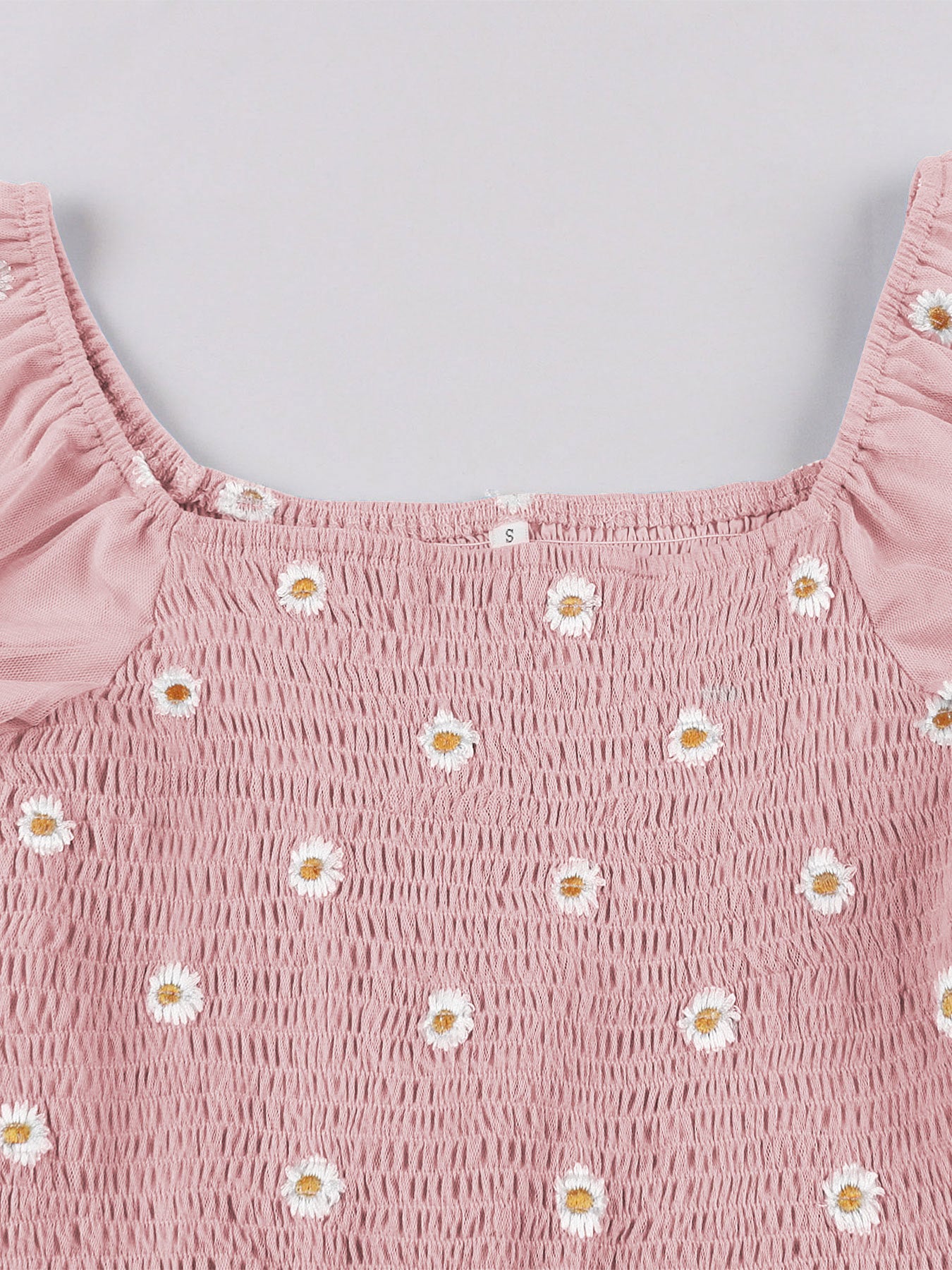 Women Casual Embroidered Square Neck Sunflower French Dress 22