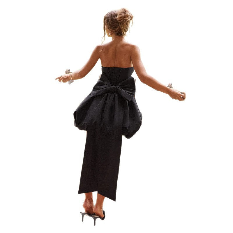 Women sexy Backless big bow Strapless dress 9