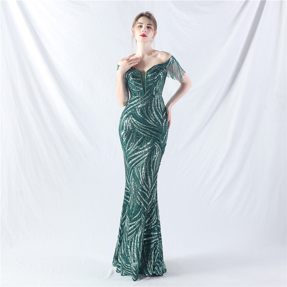 Elegant off shoulder sequin Fishtail Plus Size Formal Party Evening Dress 5