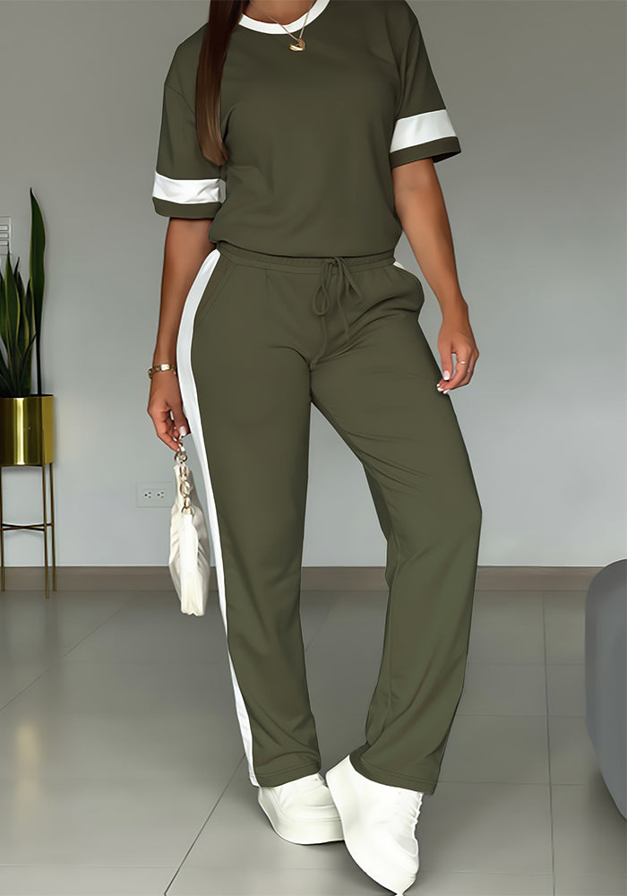 Casual Sporty Women's Fashion Short Sleeve Two Piece Pants Set
