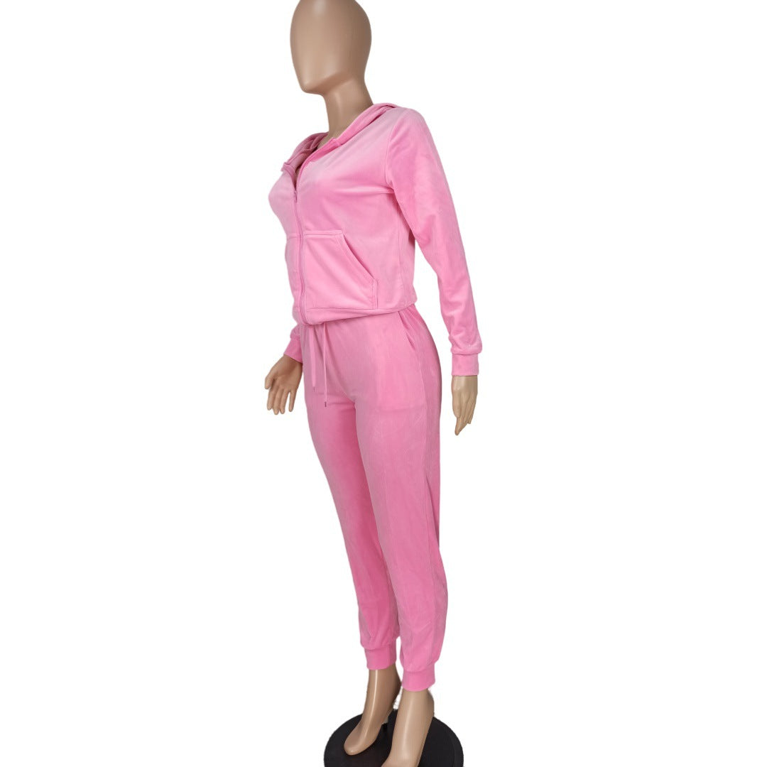 Women's Fashion Casual Velvet Hooded Women's Two-Piece Tracksuits 13