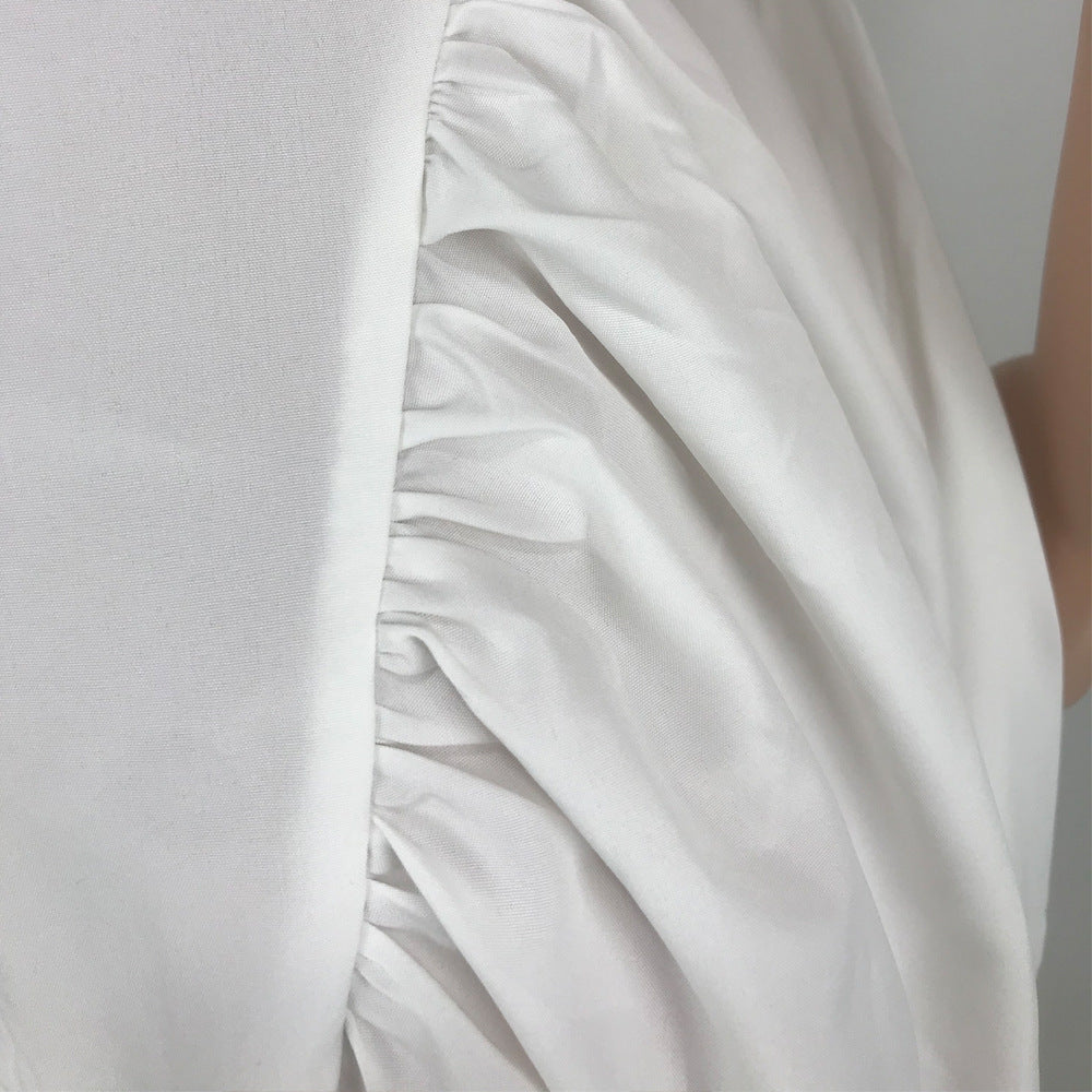 Women's Solid Color Low Back Zip Tie Pleated Casual Fashion Sexy Loose Strap Dress 17