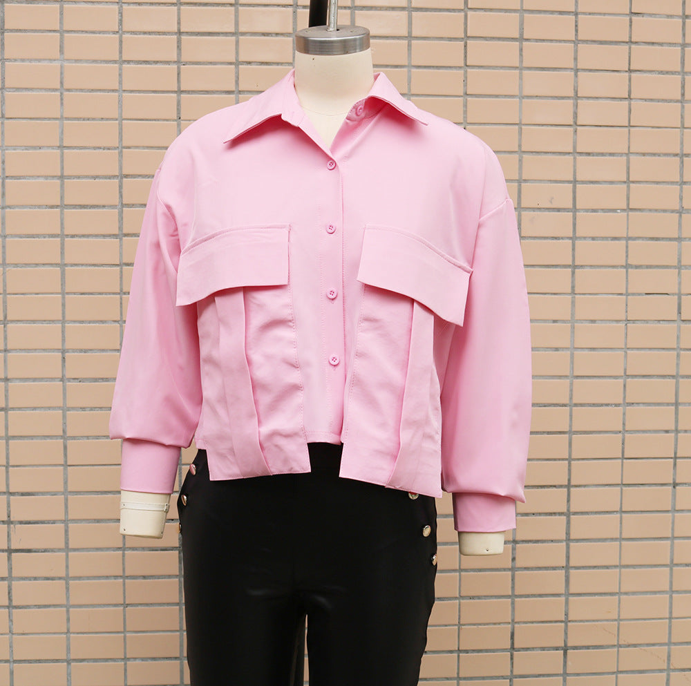 Spring Autumn Women's Fashion Solid Color Long Sleeve Chic Casual Shirt 9