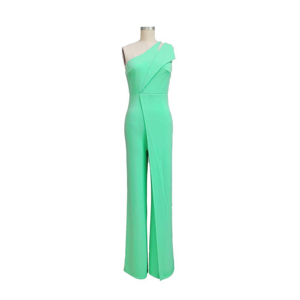 Sexy Sleeveless One Shoulder High Waist Career Jumpsuit 17