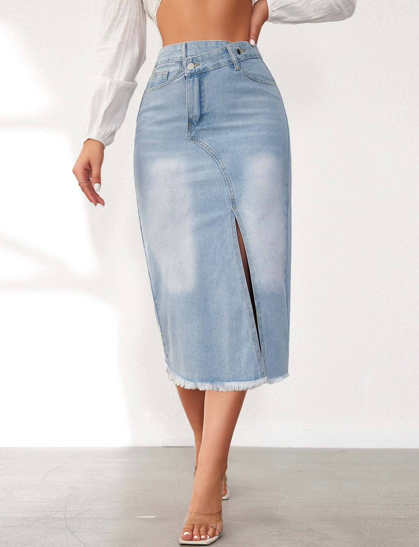 Front Slit High Waist Women's Denim Skirt 3