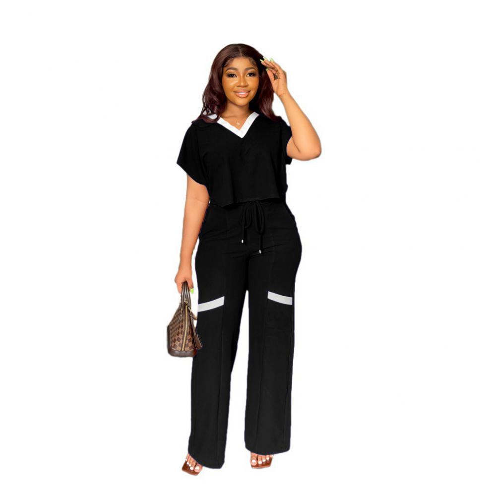 Solid Color Casual Short Sleeve T-Shirt Sports Straight Pants Summer Two-piece pants Set 14