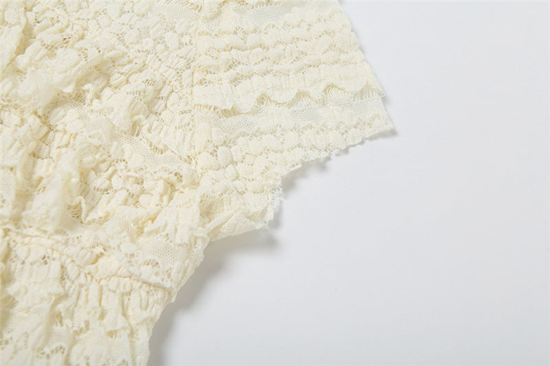 Summer Fashion Chic Sweet Solid Color Hollow Slim Pleated Two Piece Shorts Set For Women 15