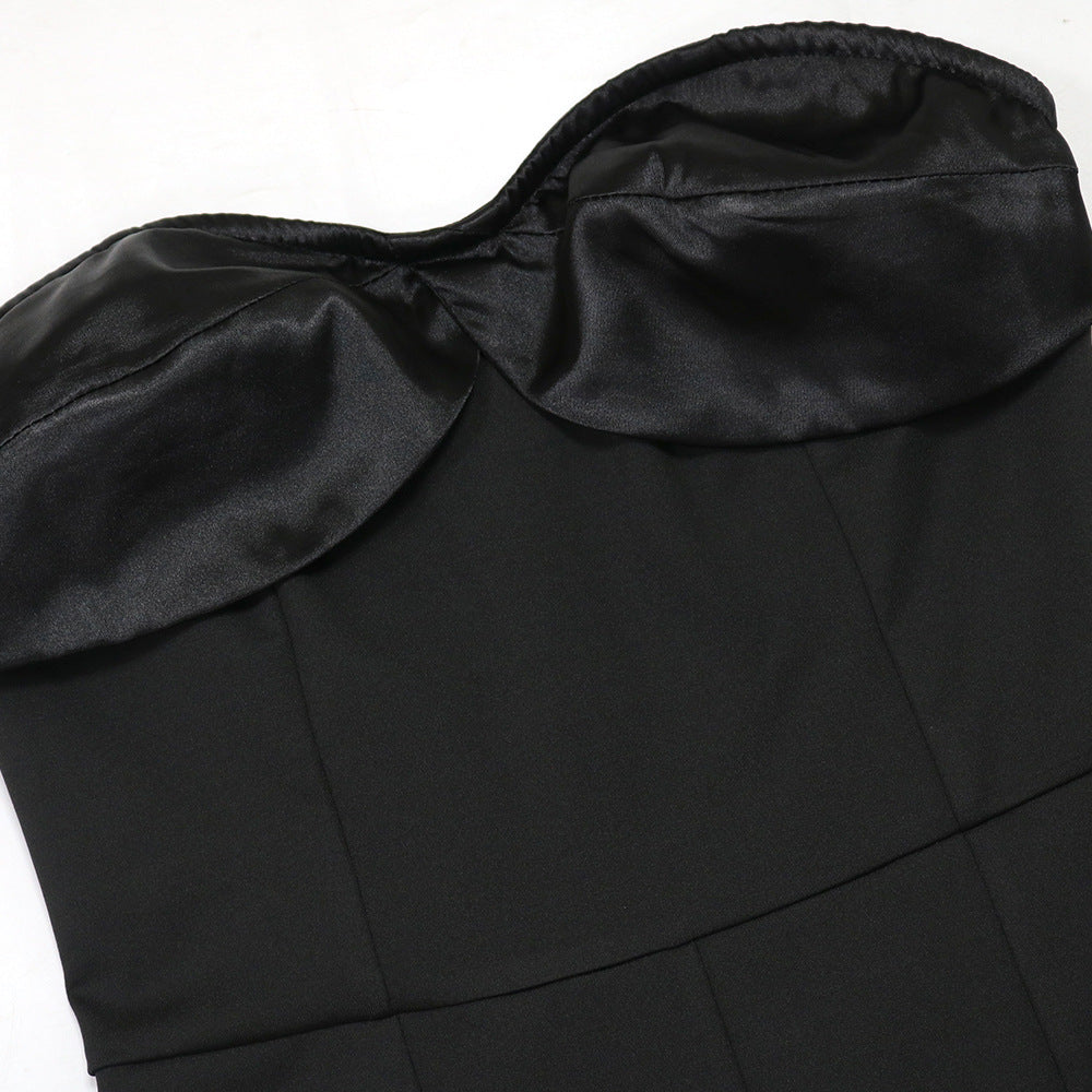 Women sexy Strapless Solid pleated lace Jumpsuit 12