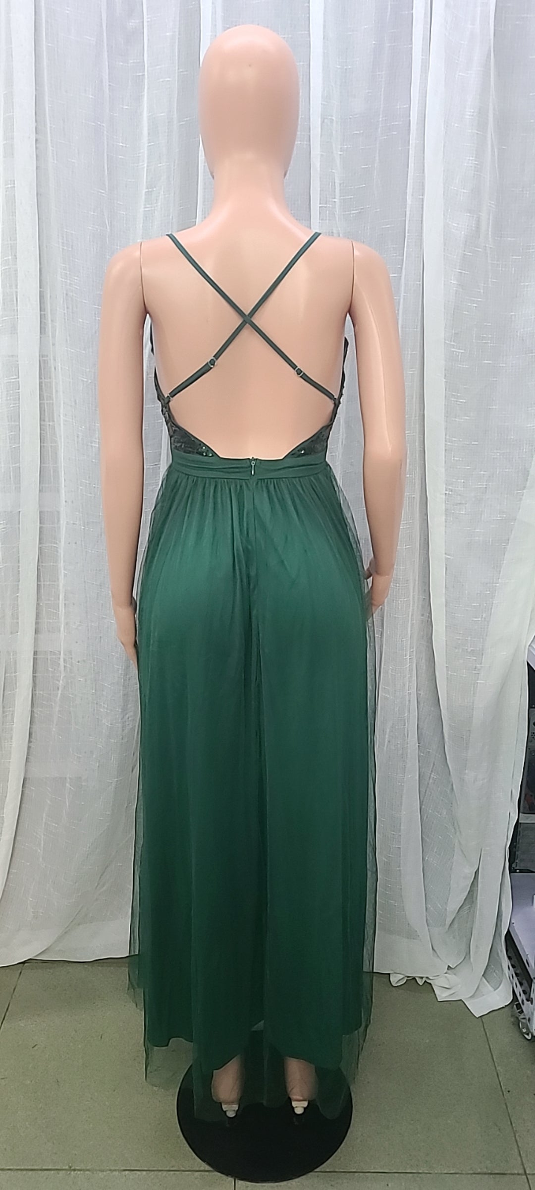 Women Clothes Summer Solid Sexy Strap Sequins Backless Slit Evening Dress 22