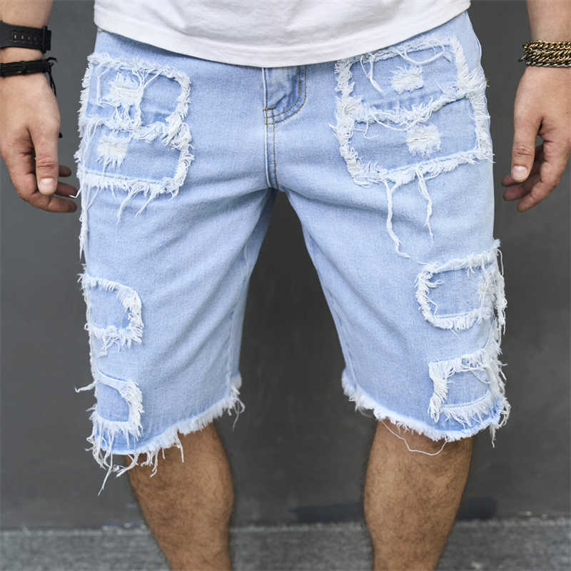 Men's Denim Pants Ripped Loose Hipster Casual Knee-Length Shorts 6