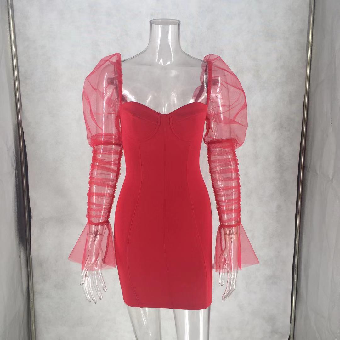 Women's Strapless Mesh Patchwork Bodycon Nightclub Dress 15