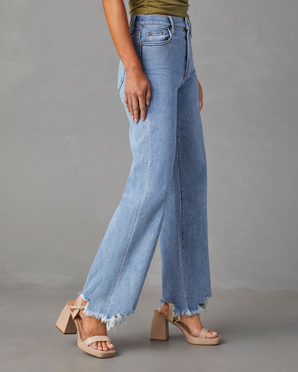Women Loose Casual Denim Fringed Pants 5