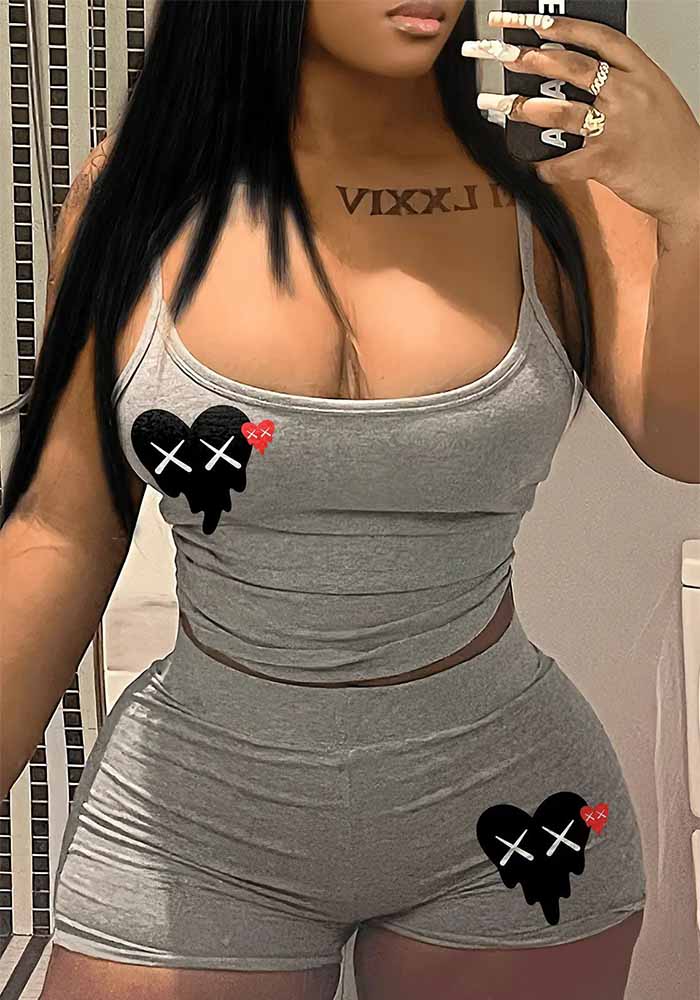 Women Printed Tank Top and Shorts Two-piece Set