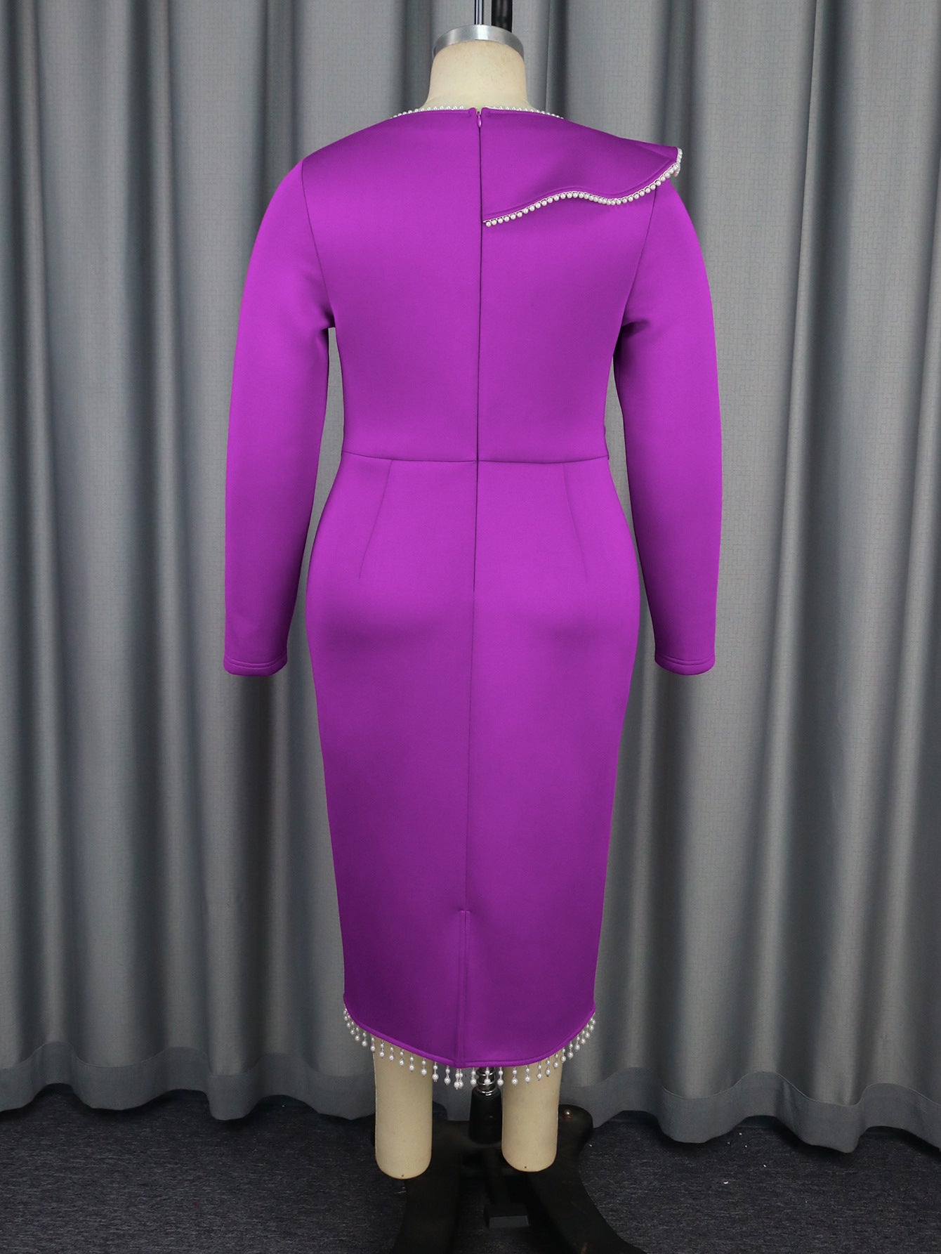 Plus Size Women Beaded Long Sleeve Party Dresses 9