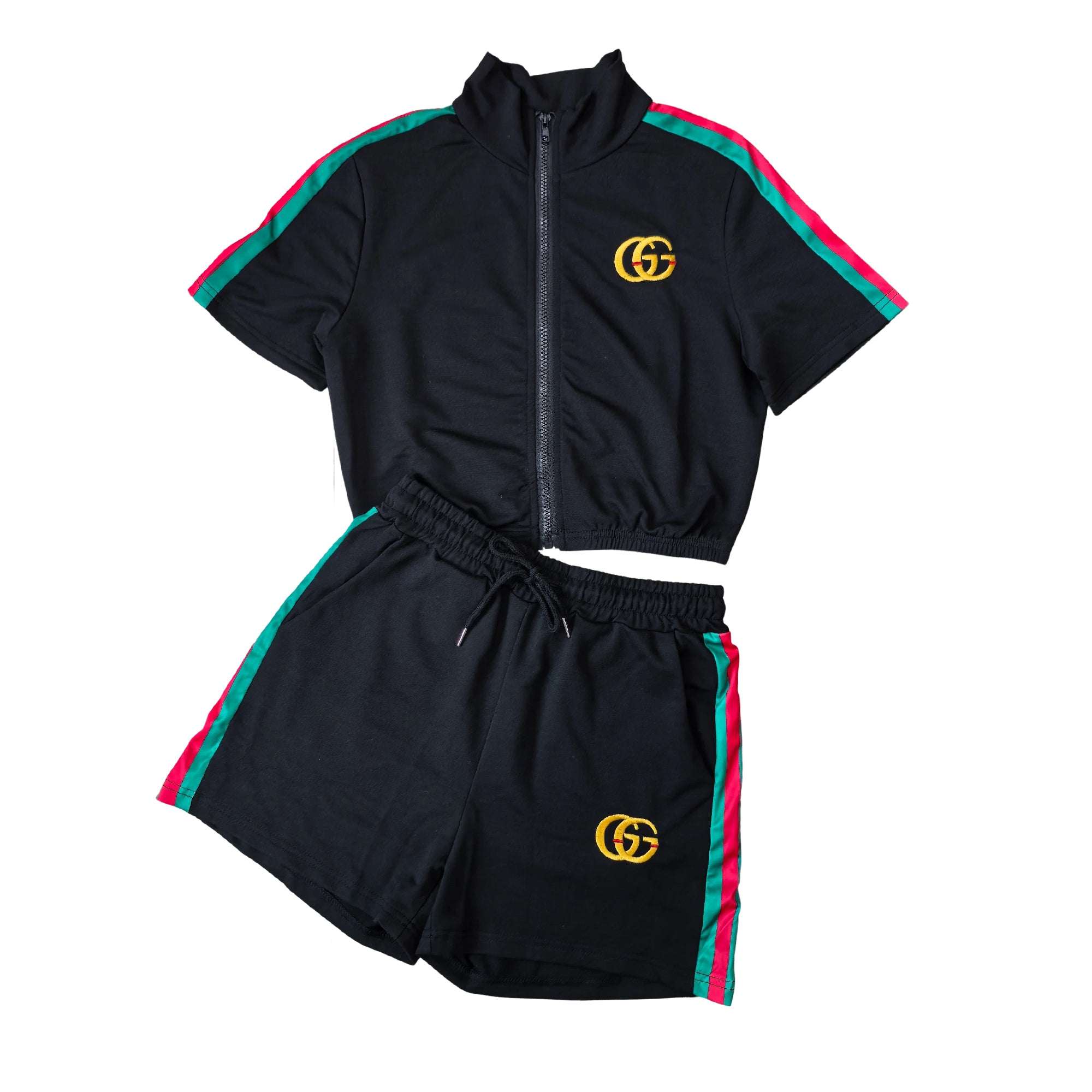 Women summer Casual Pocket embroidered sports short-sleeved Top and shorts two-piece set 7