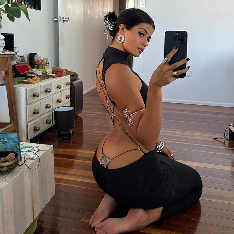 Women Sexy Backless Bow Dress