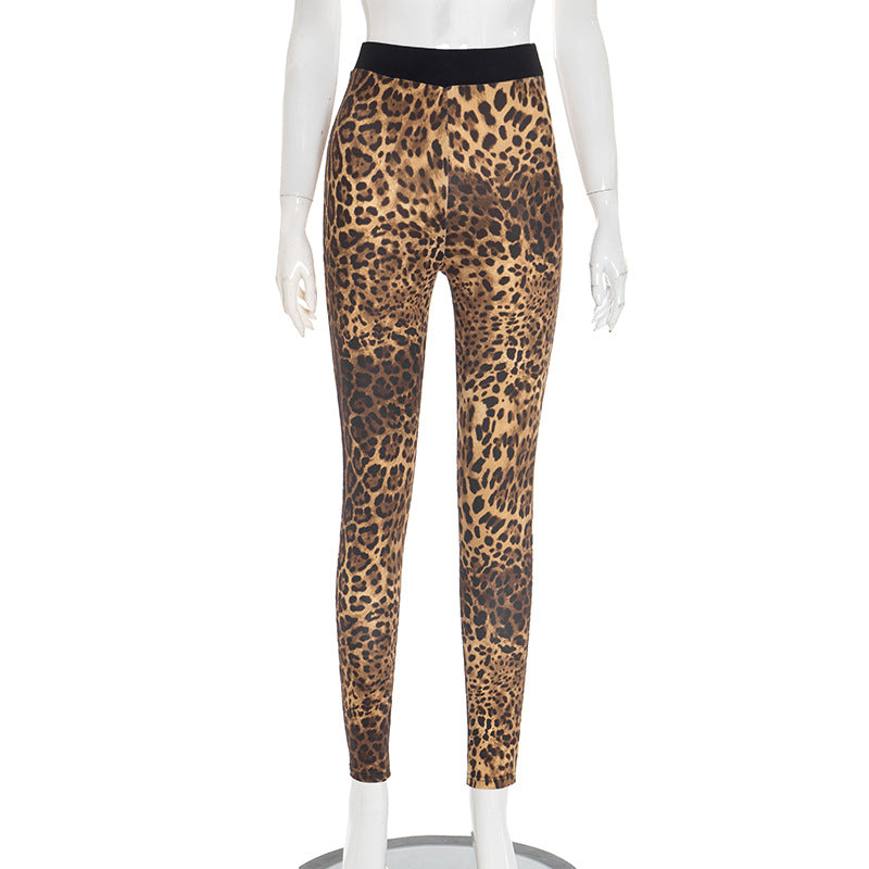 Women's Sexy Leopard Print Contrast Patchwork Tight-Fitting Straight-Leg Pants 7