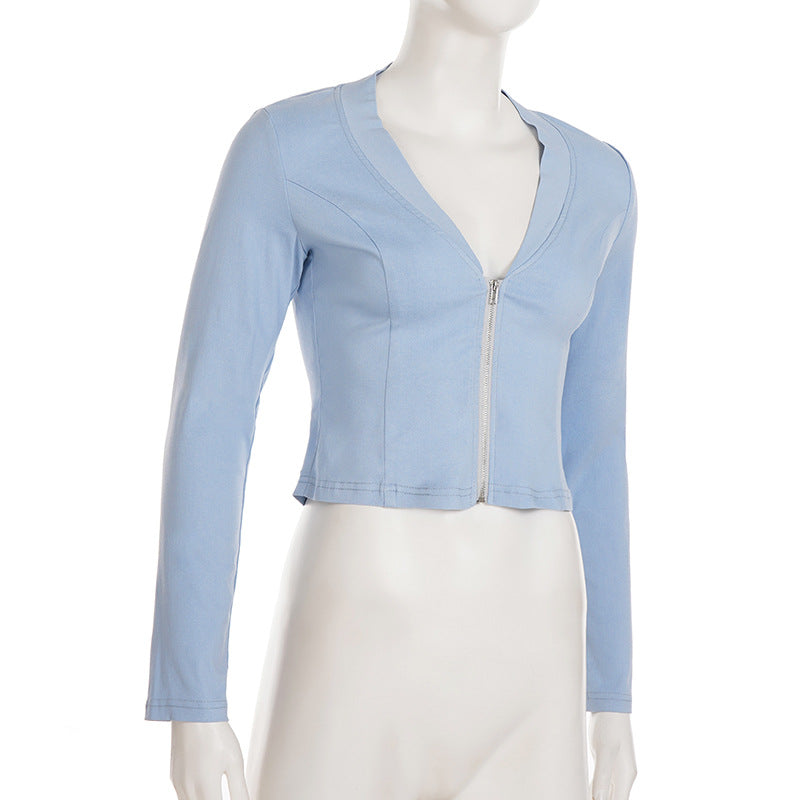 Women Casual Knitting V-Neck Long-Sleeved Zippered Hoodies and Sweatpants Two-Piece Set 11