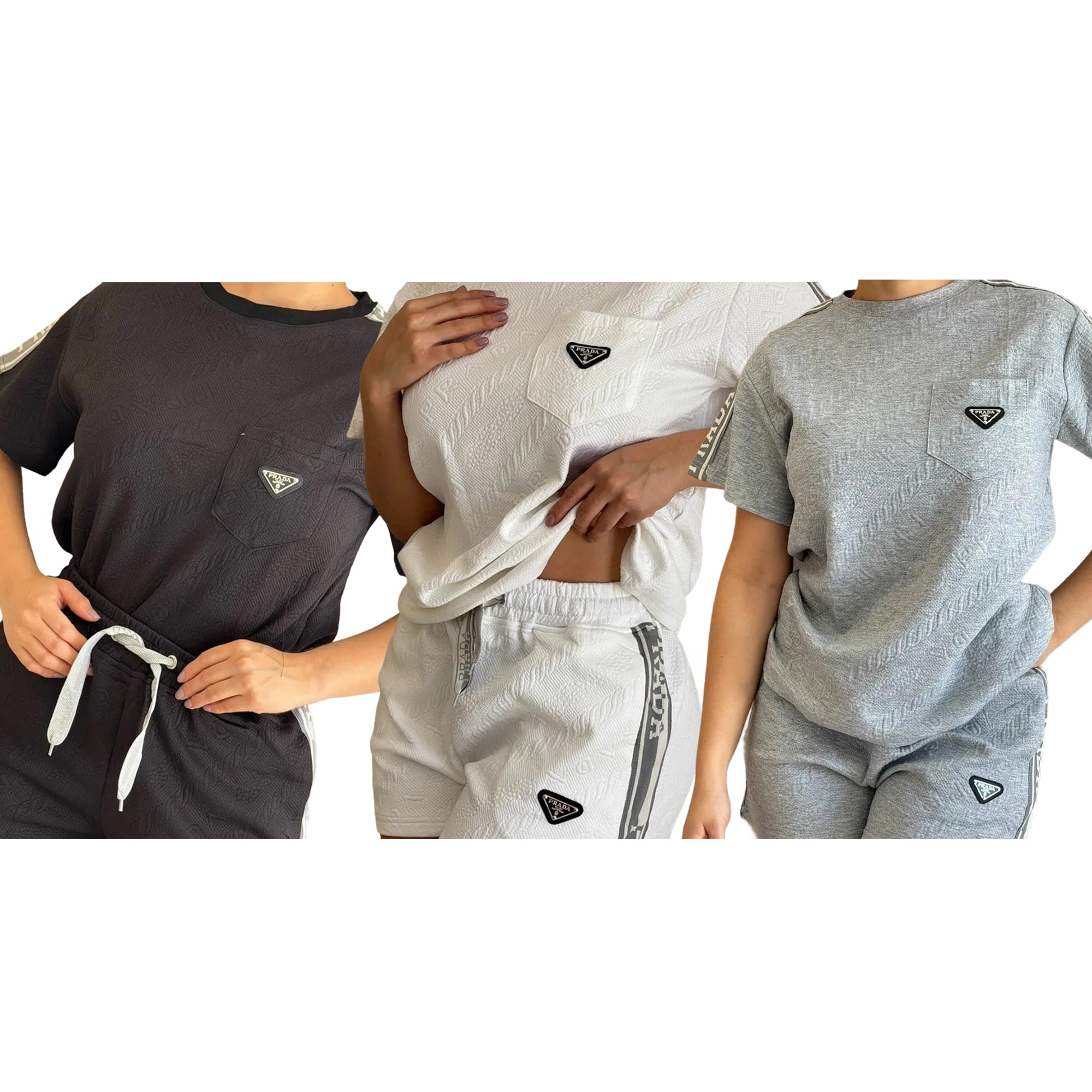 Women embossed short sleeve Top and shorts two-piece set 22