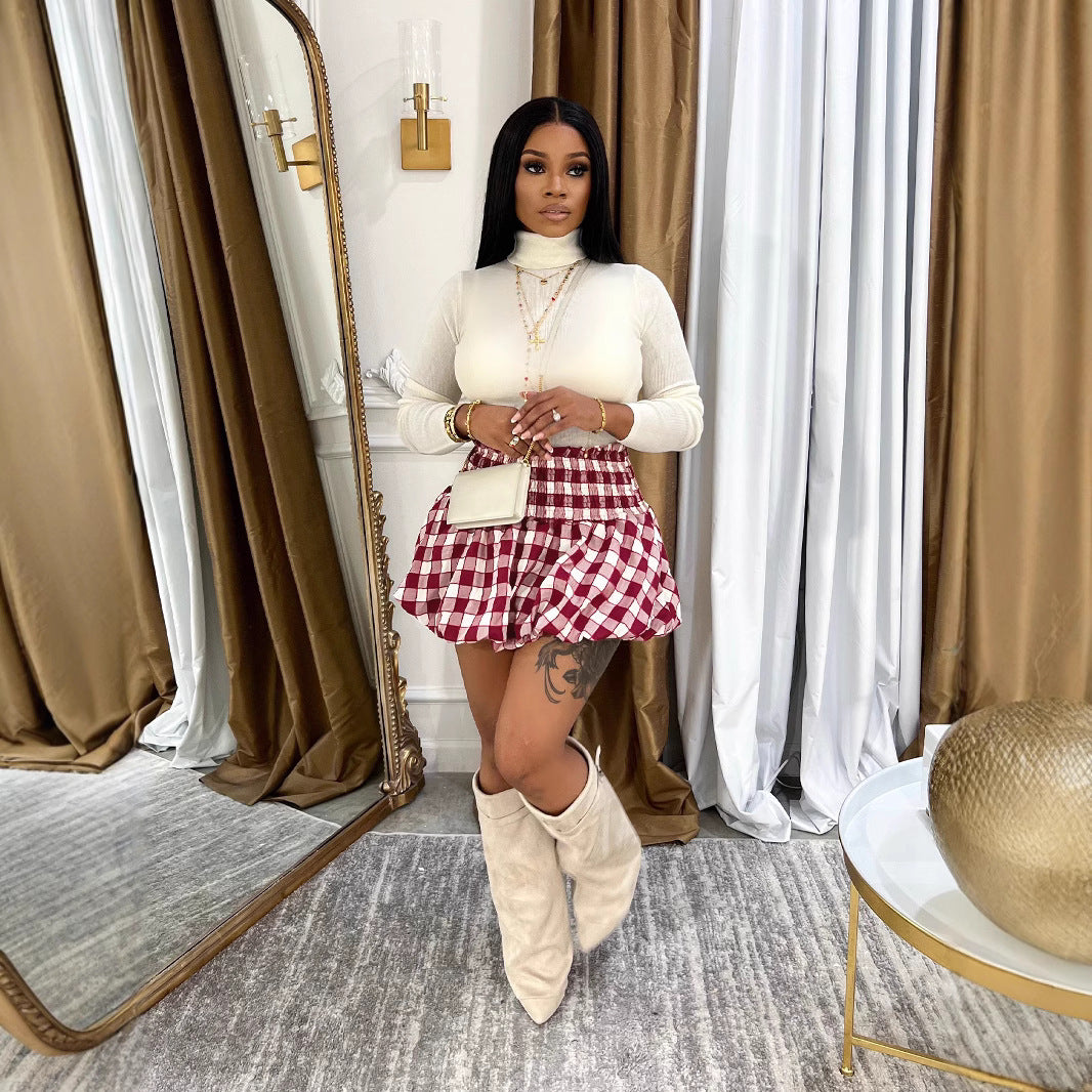 Women Classic Plaid Flower Bud Skirt 6