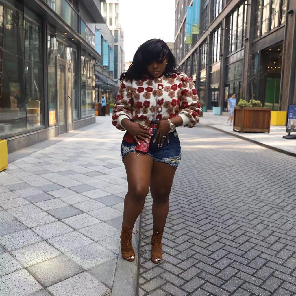 Women Flower Ribbed Long Sleeve Jacket 4