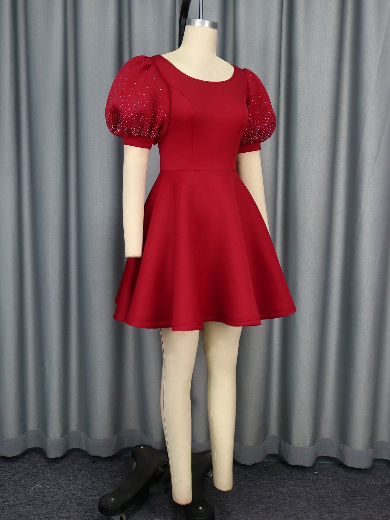 Women Beaded Puff Sleeve Formal Party Evening Dress 11