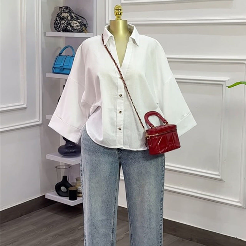 Women Summer Turndown Collar Casual Shirt Top 7