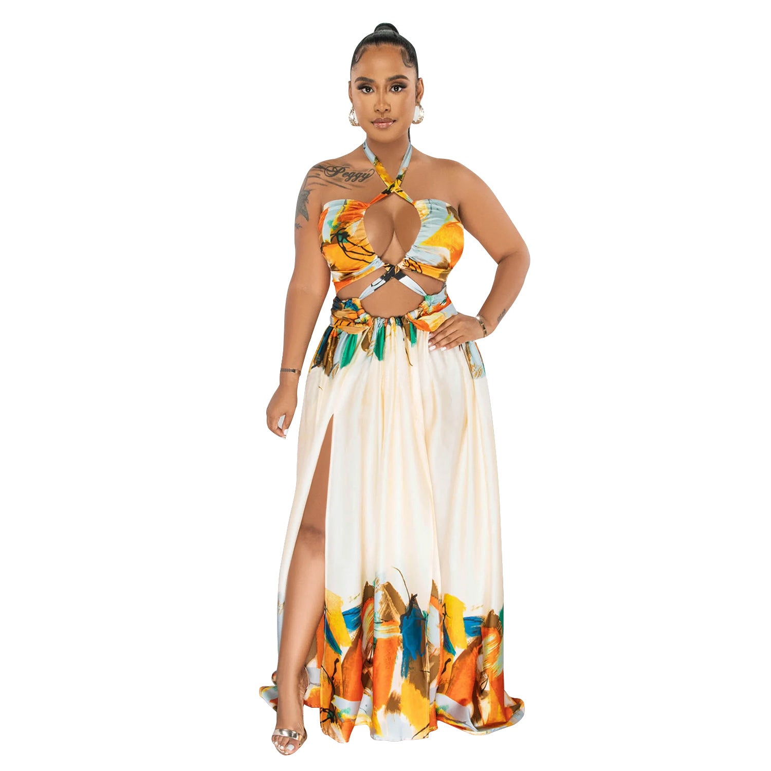 Women's Fashion Contrasting Color Sleeveless Wrap Maxi Dress 13