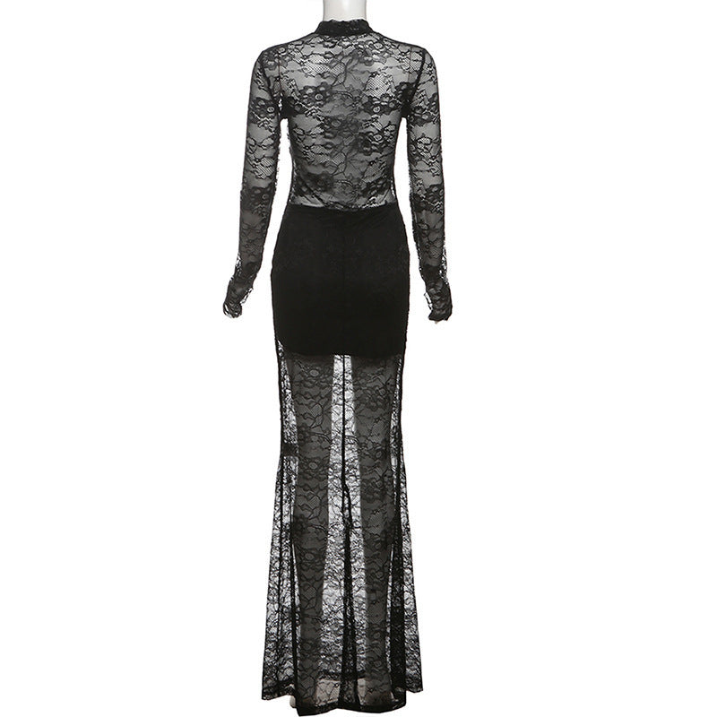 Women's Spring Sexy Hollow See-Through Long Slim Bodycon Dress 9