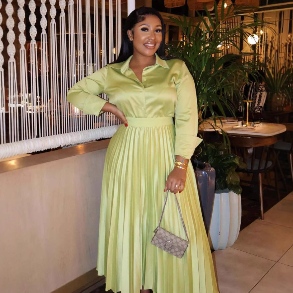 African Women summer long-sleeved pleated skirt two-piece set 4