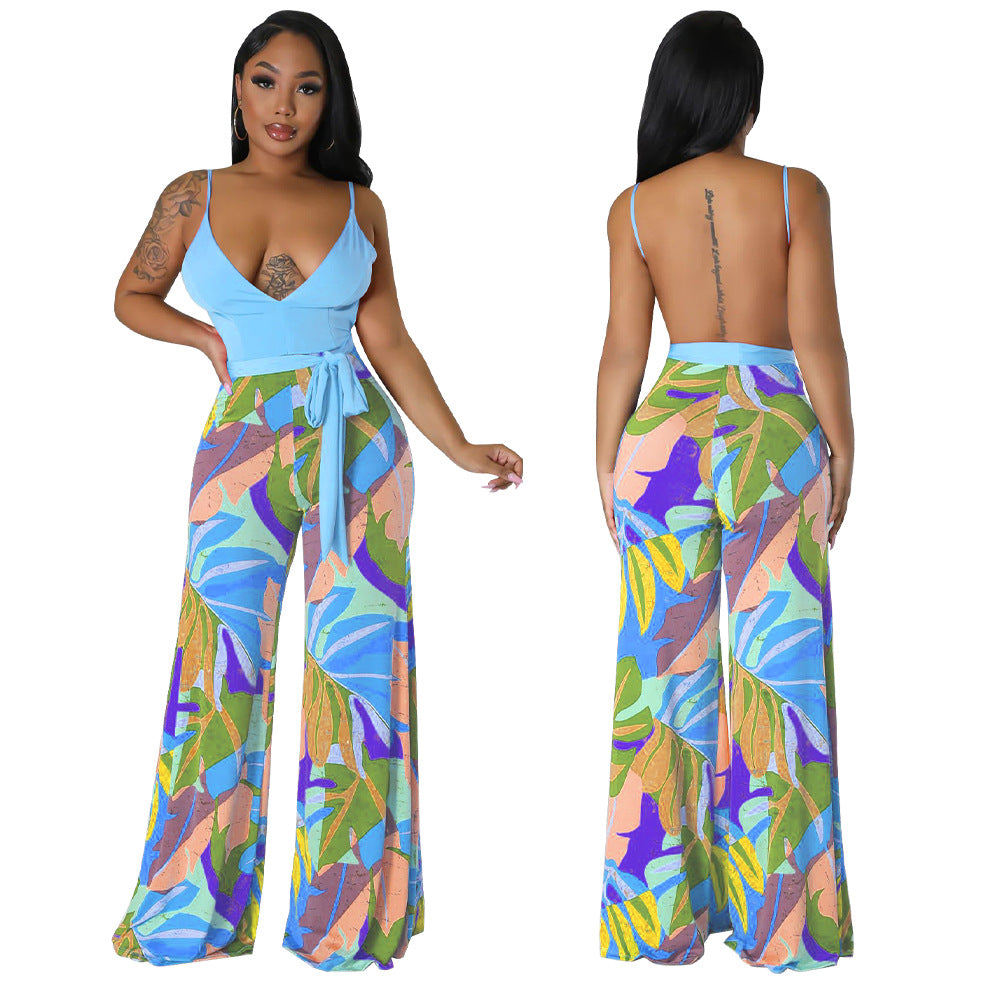 Women's Fashion Summer Sexy Low Back Deep V Straps Jumpsuit 4