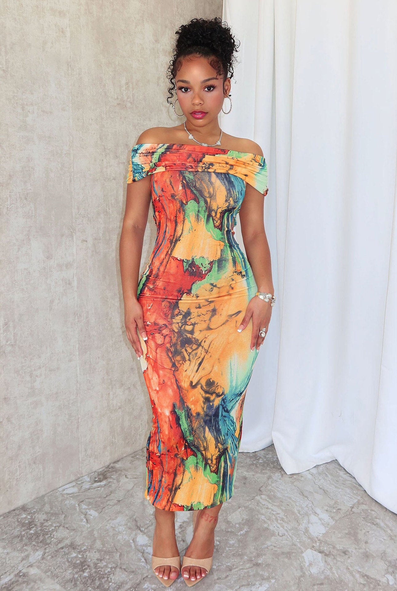 Women Sleeve Casual Sexy Off Shoulder Print Sleeveless Stretchy Bodycon Dress 4