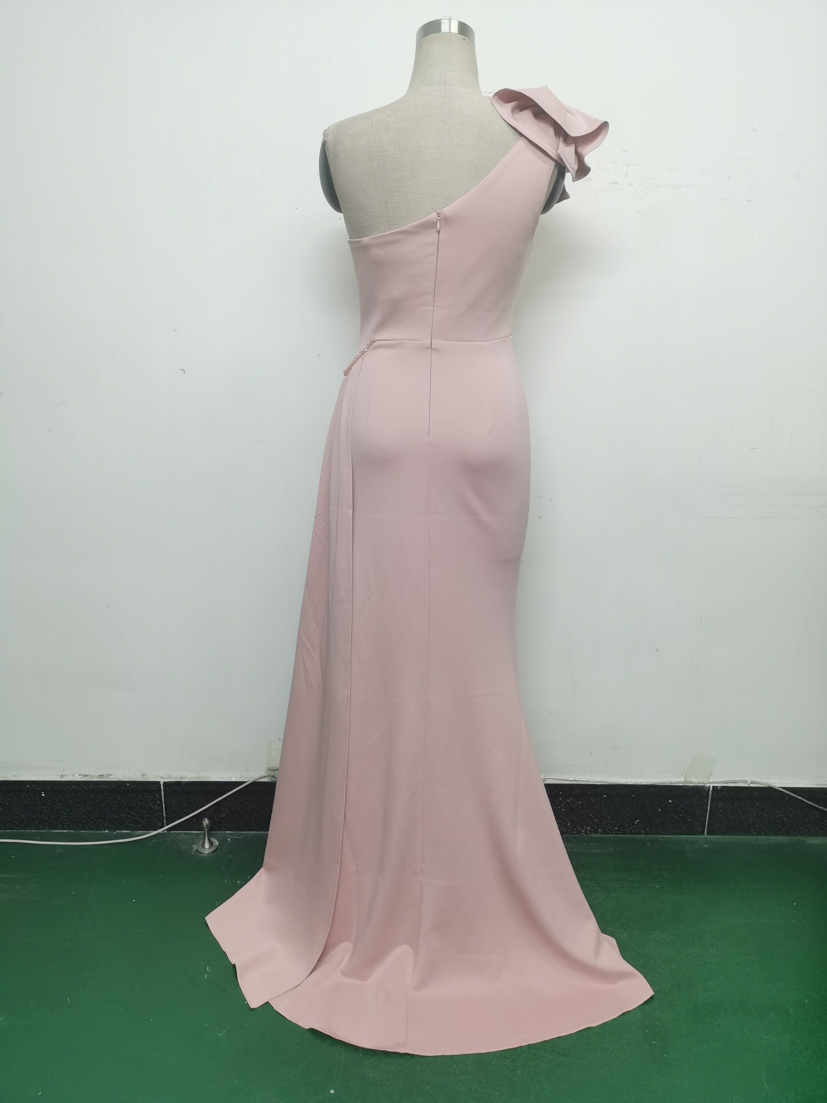 Elegant Flower Slash Shoulder Slit Evening Dress 29