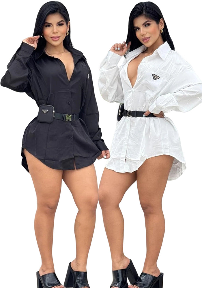 Women solid long-sleeved casual shirt with pockets