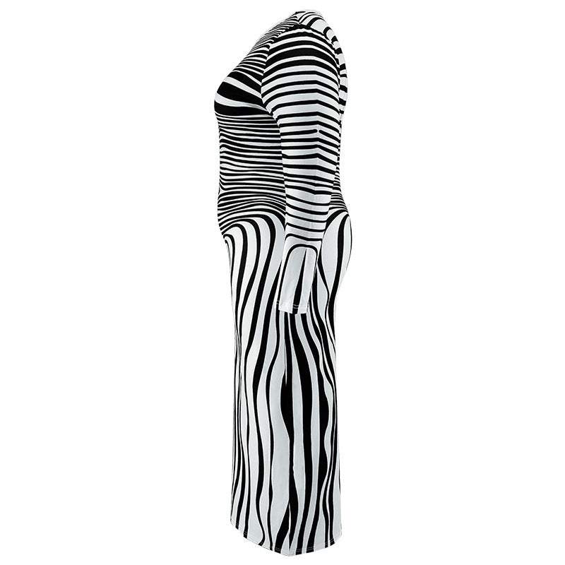 Plus Size Women's Irregular Striped Long Sleeve Dress 6