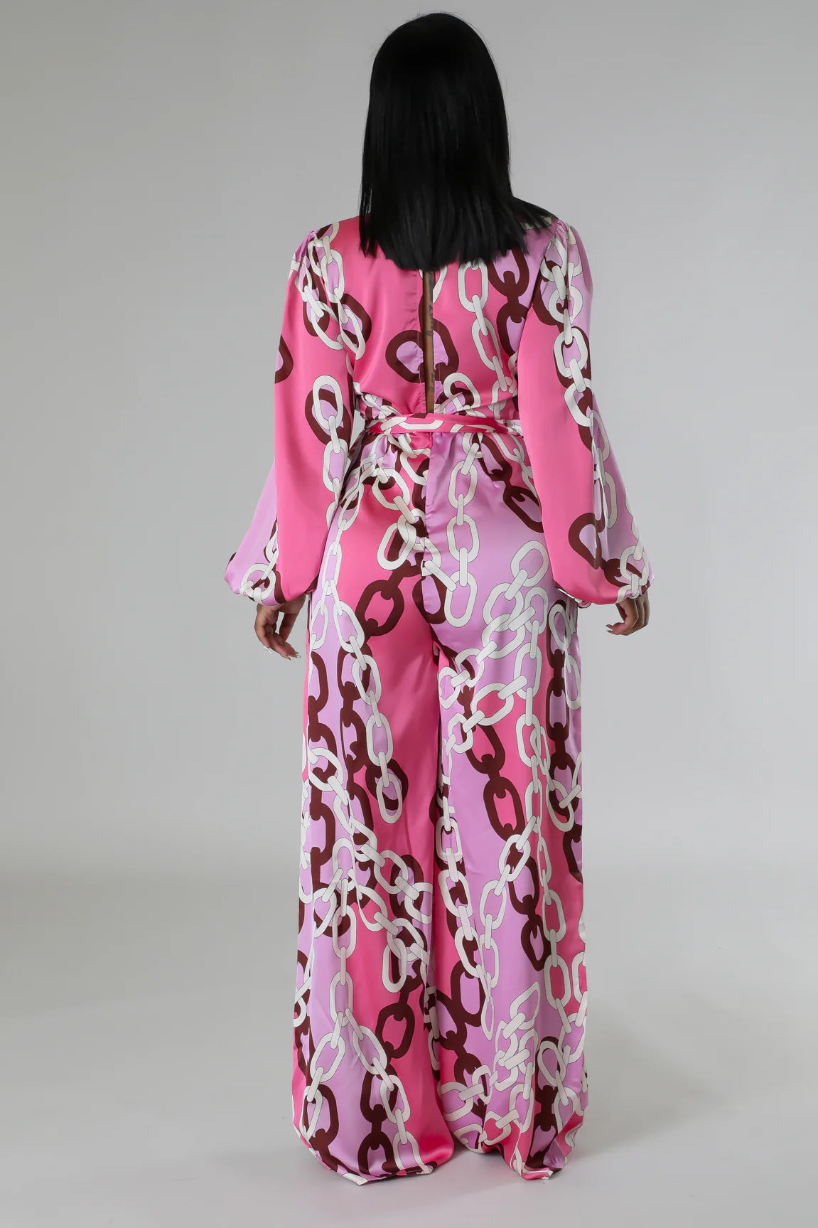 Printed Deep V Long Sleeve Women's Casual Loose Jumpsuit 4