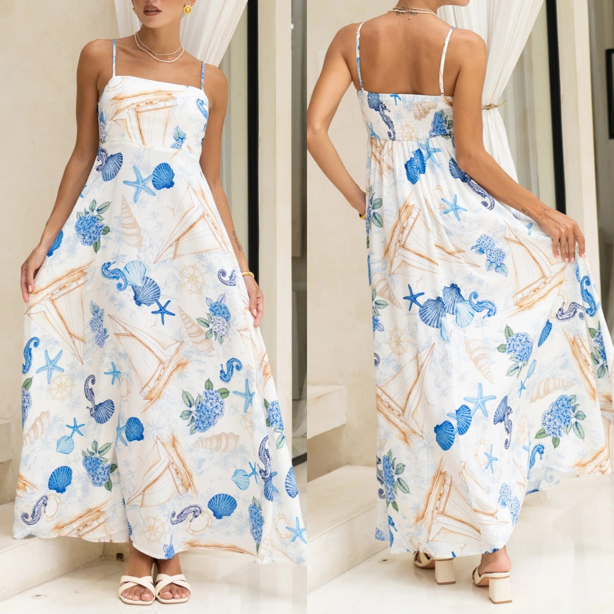 Summer Holidays Women's Print Casual Strap Maxi Dress