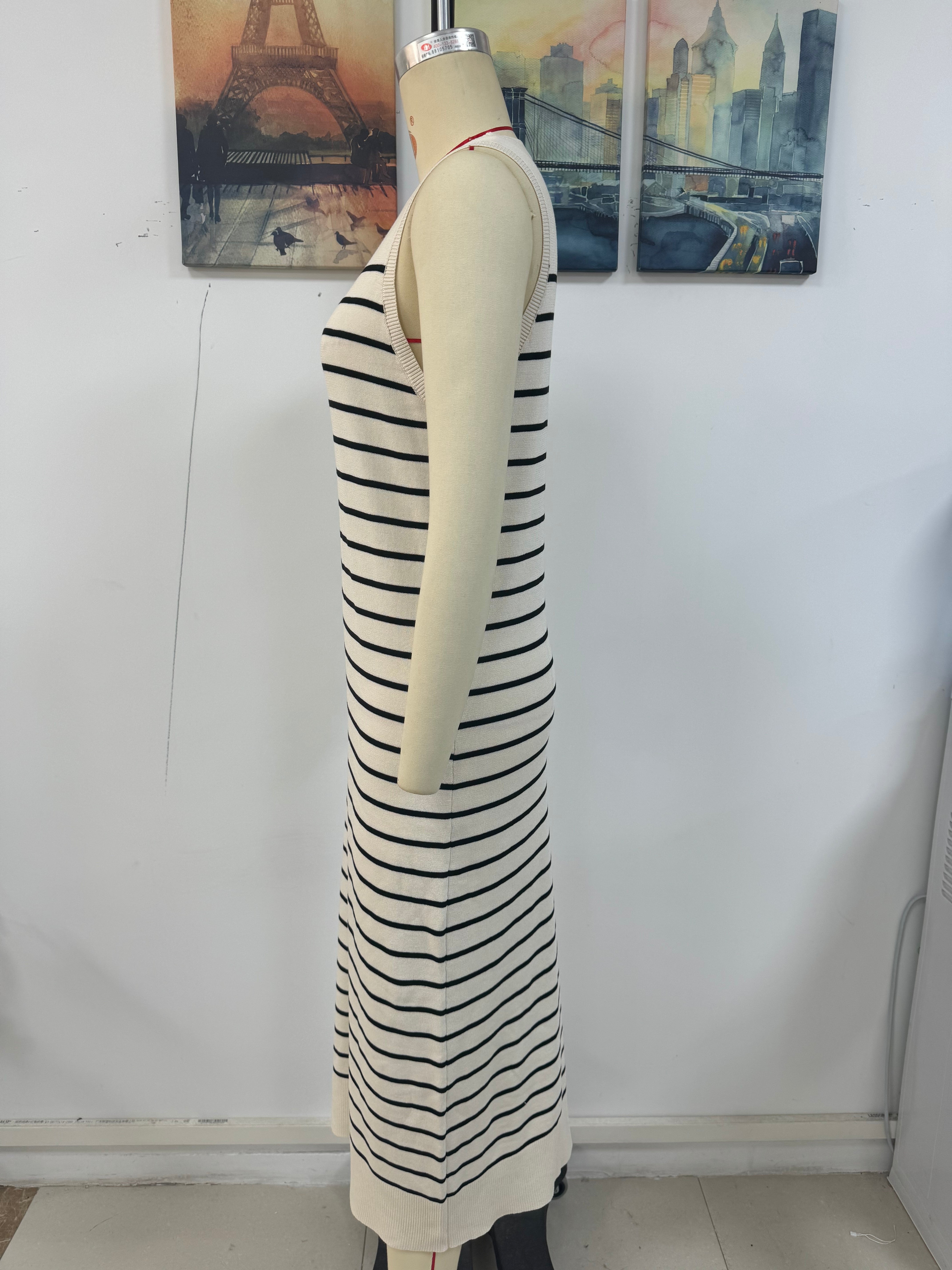 Spring And Summer Slim Women's Striped Knitting Sleeveless Fashion Long Dress 18