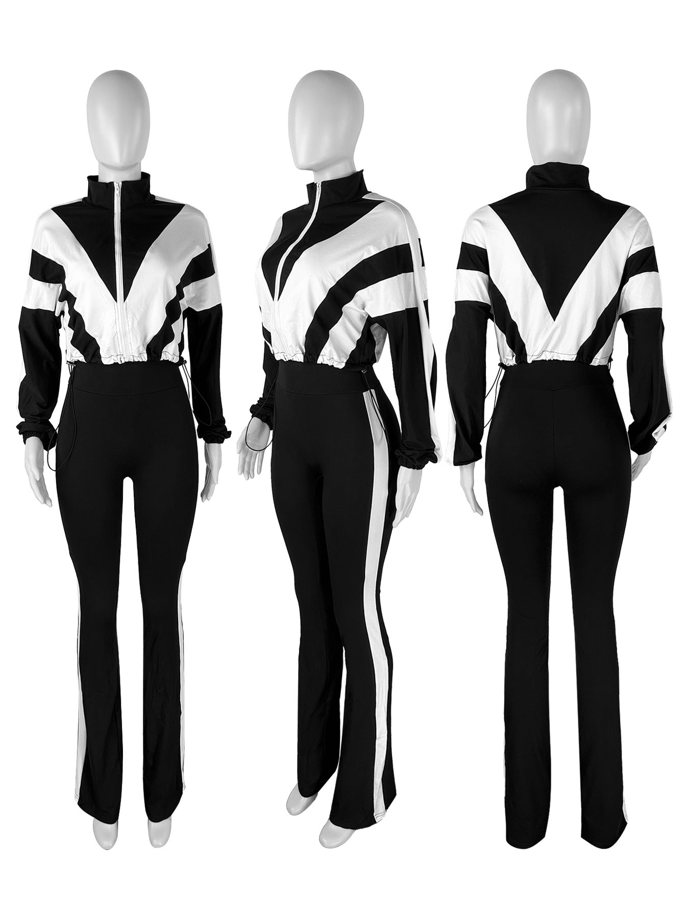 Women’s Casual Sportswear Color Block Slim Waist Two-Piece Jogger Set 15