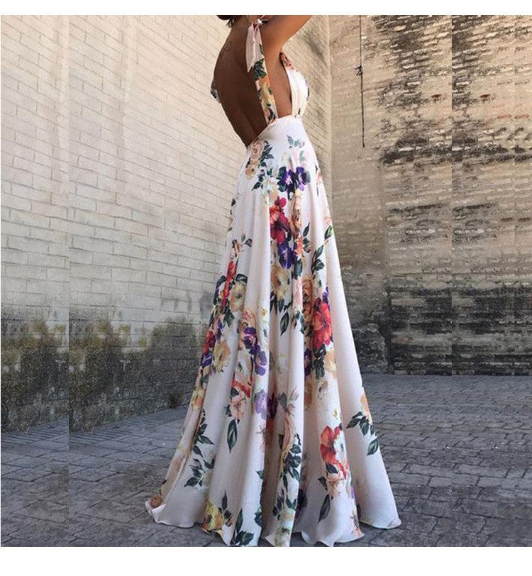 Women Backless Printed Sleeveless Long Dress 5