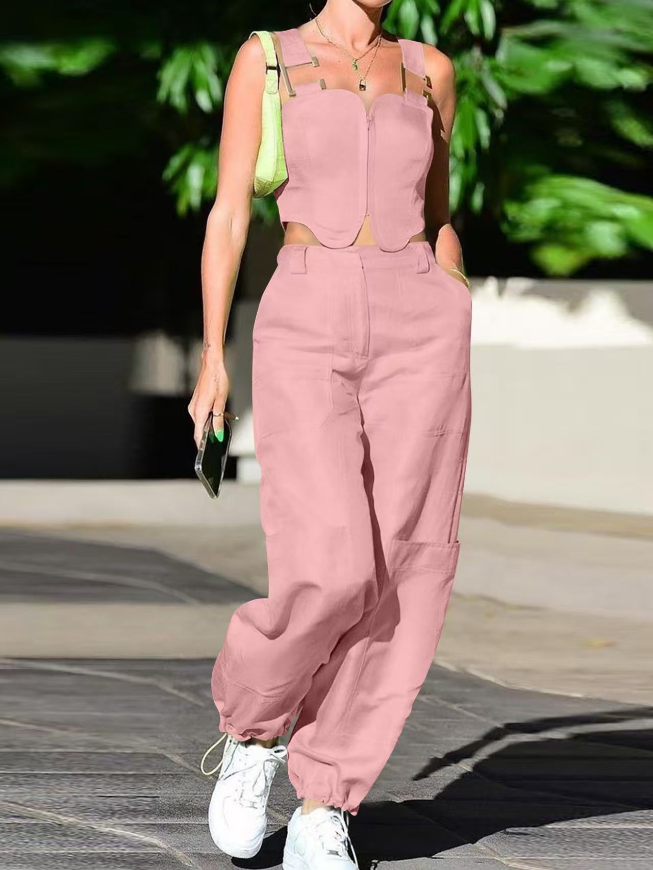 Women Summer Casual Crop Top and Pant Two-piece Set 3