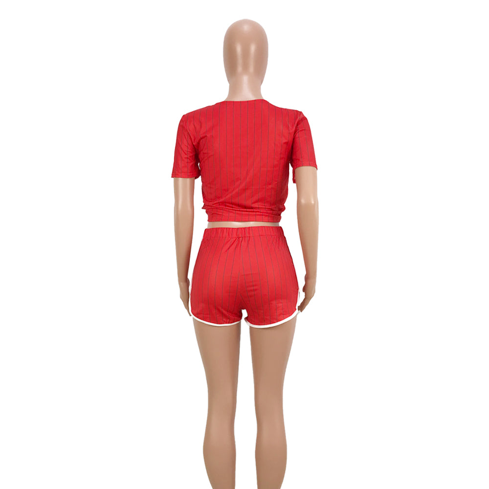 Women Sexy Women Striped Letter Baseball Top and Skirt Two-piece Set 23