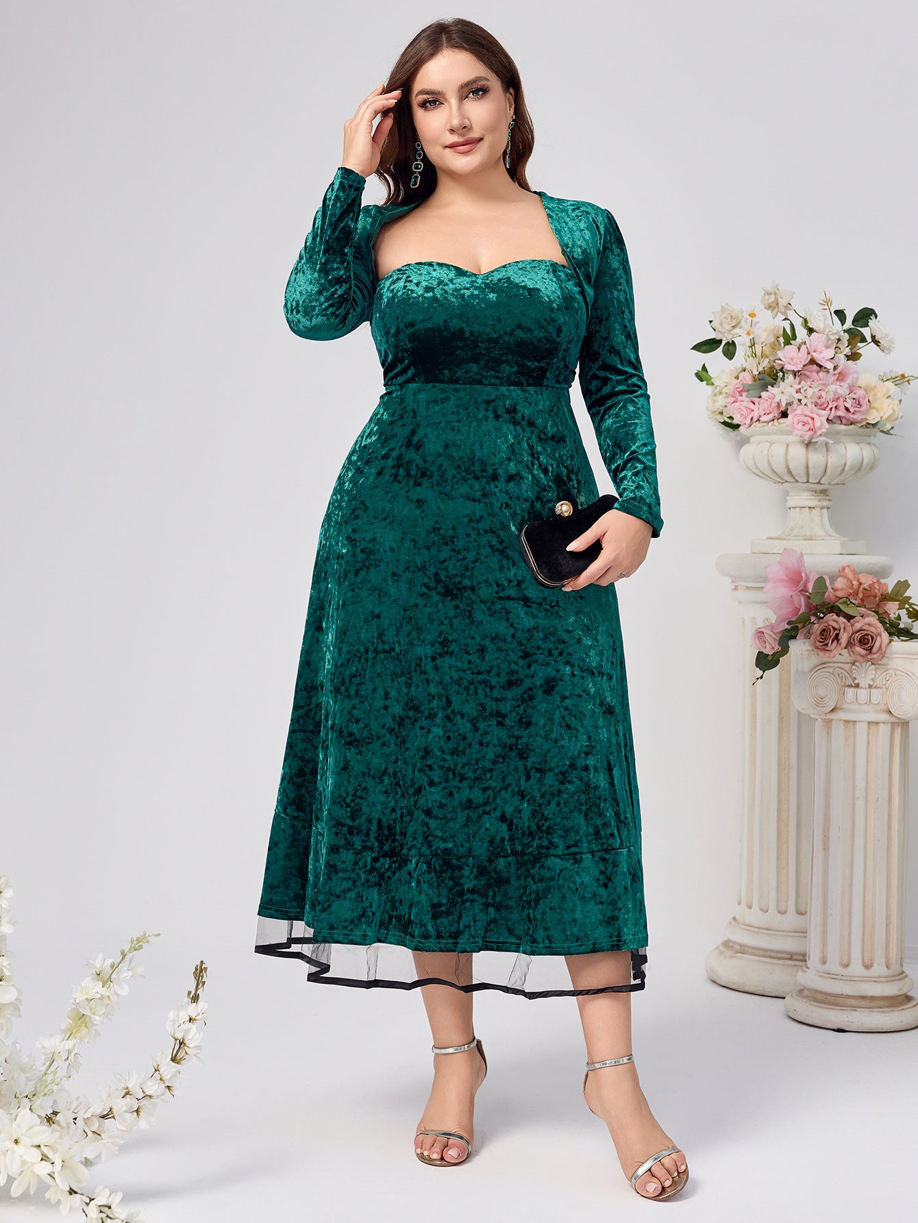 Plus Size Women Gold Velvet Solid Formal Party Dress 6