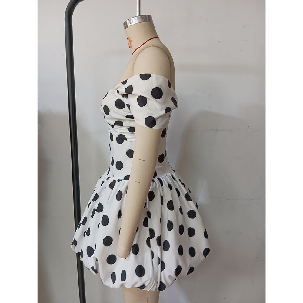 Women Polka Dot Print Strapless Backless Casual Holidays Sexy Dress 9