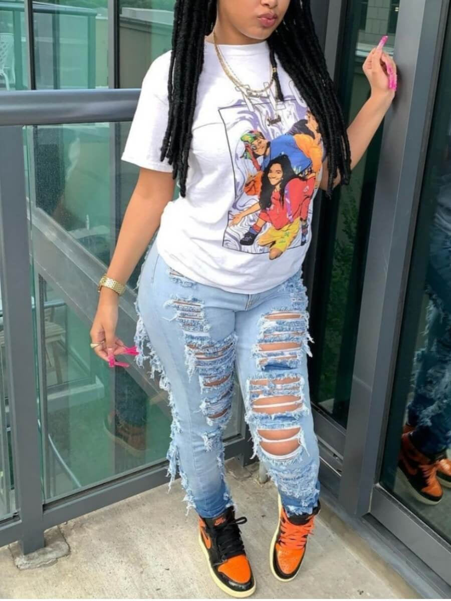 Autumn Street Trendy High Waist Elastic Denim Pants Women's Jeans