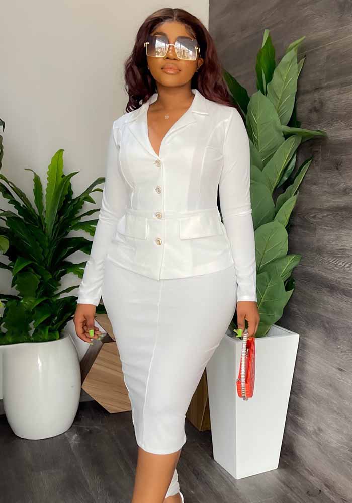 Chicturndown Collar Suit Fashion Bodycon Business Two Piece Skirt Suit