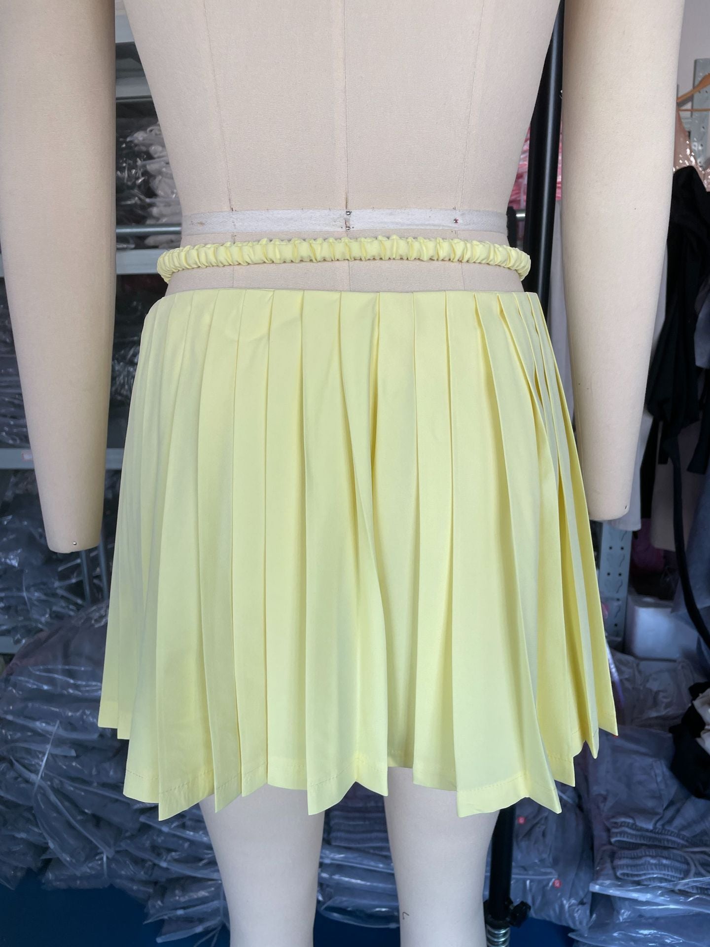 Women's Summer Lace-Up Sexy High Waist Zipper Solid Color Pleated Short Skirt 6